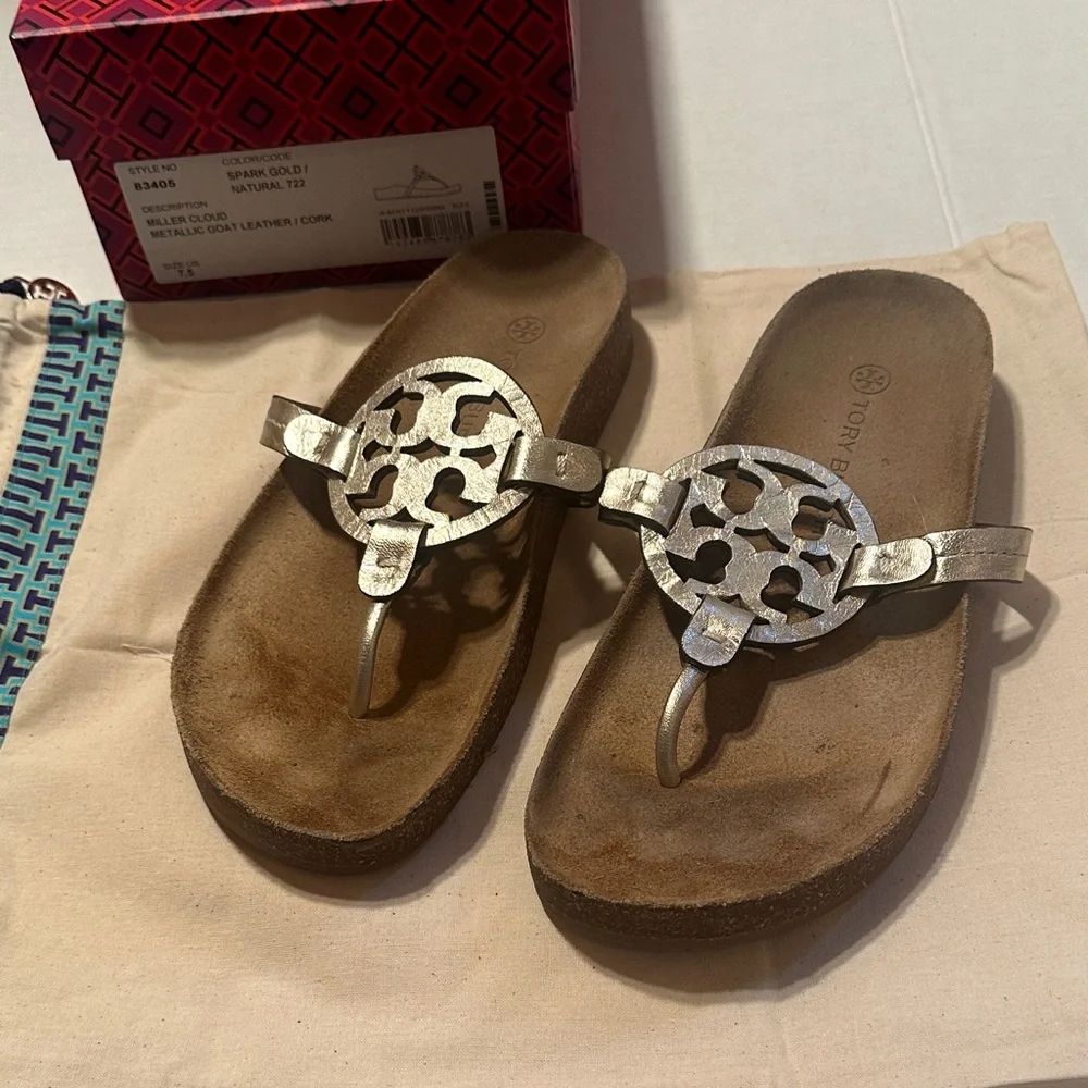 Tory Burch Metallic Gold Logo Thong Sandals too big for me never worn